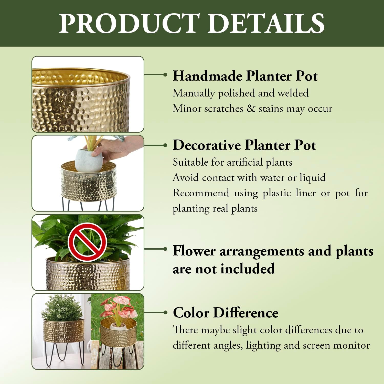MyGift Modern Brass Tone Metal Planter Pots with Pebbled Texture, Hamm