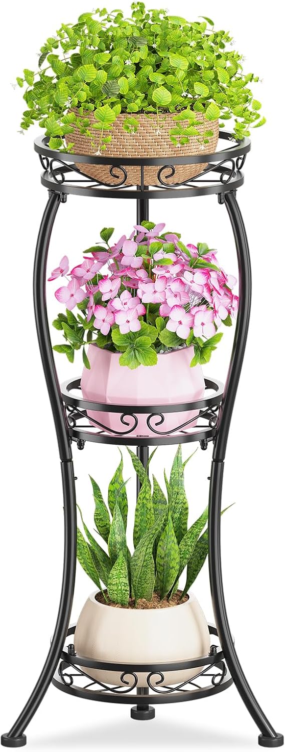 KMOTASUO 3 Tier Tall Metal Plant Stand, 33 Inch Plant Stands Indoor Ou