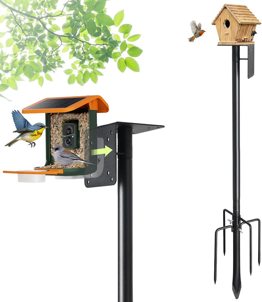 102" Heavy Duty Bird Feeder Pole, 1" Steel Adjustable Outdoor Stand with 5-Prong Anti-Tip Base, Universal Mount for Hummingbird Feeder & Bluebird House, Easy Setup