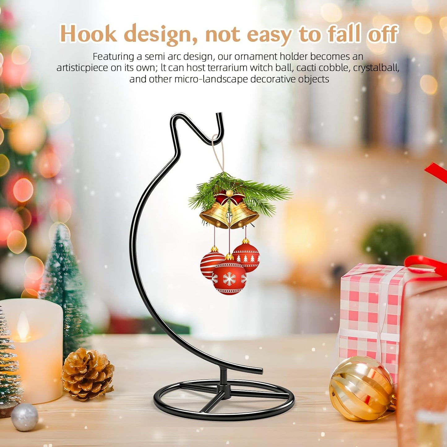 Ornament Display Stand with Hook, 11" Black Iron Hanging Stand for Air Plants, Glass Balls, Witch Balls, Terrariums, Christmas & Wedding Decorations, Home & Office Decor (black)