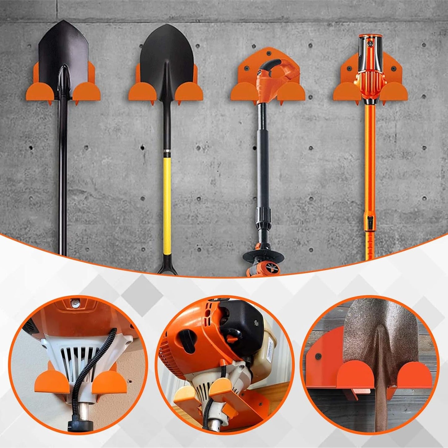 2 Pack Weedeater Hanger Garage Organizer, Heavy Duty Garden Tool Holder Garage Organization Storage Rack Weed Wacker Hooks Weed Eater Hanger for Grass Trimmer, Hedge Trimmer
