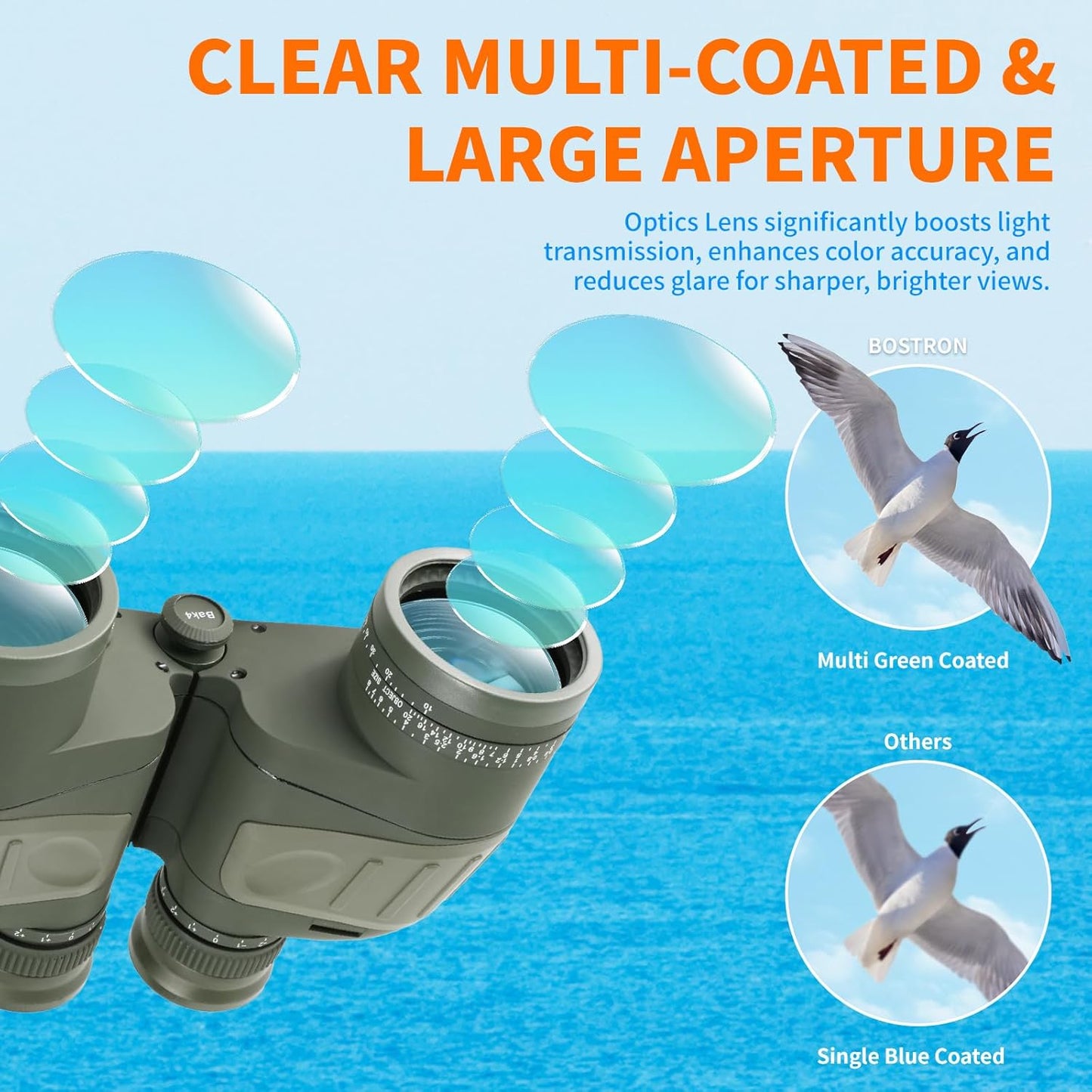 10X50 Marine Binoculars with Rangefinder Compass, IPX7 Floating Waterproof Marine Binoculars for Adults with BAK4 Prism FMC Lens for Sailing Boating Navigation Bird Watching