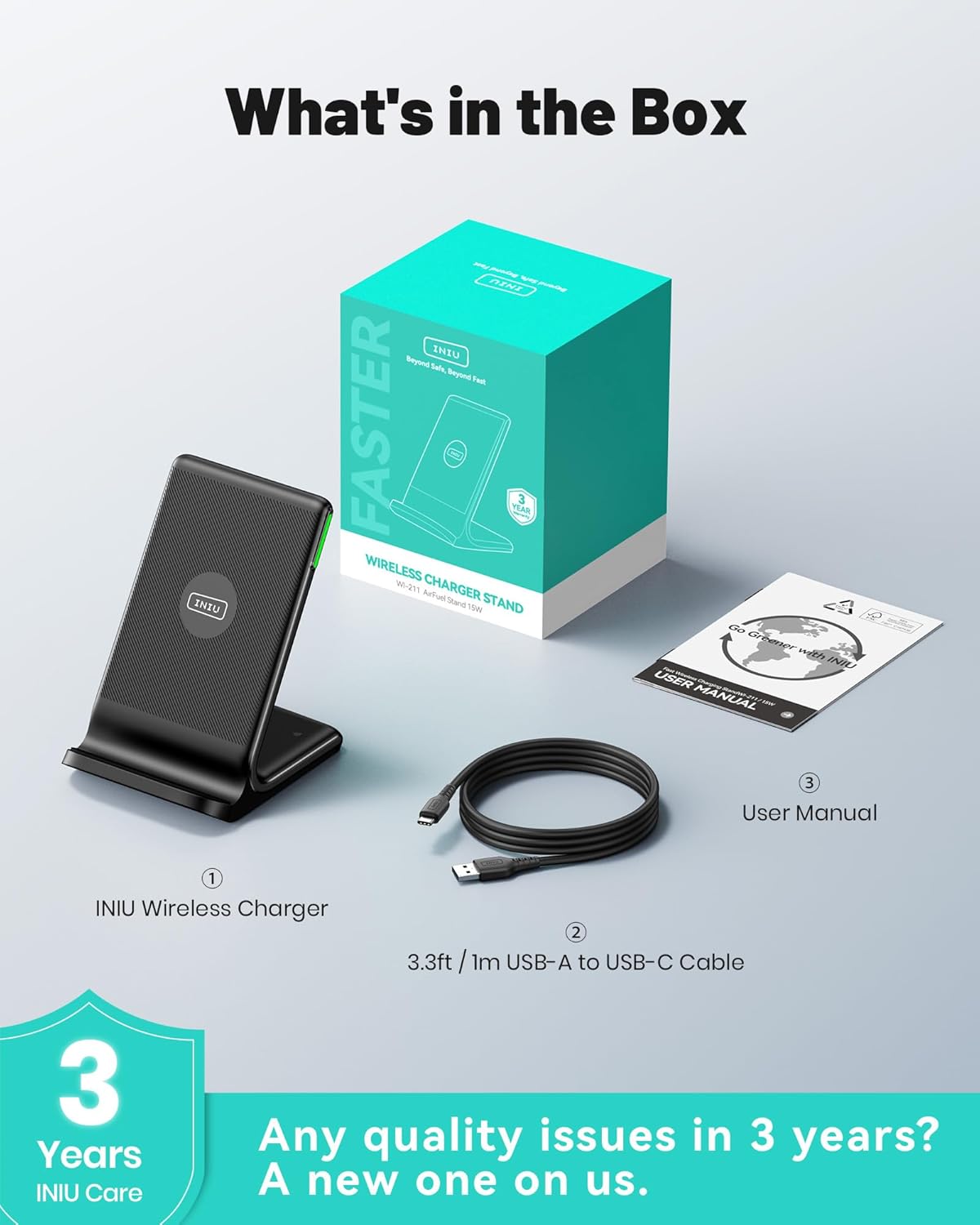 INIU Wireless Charger, 15W Fast Wireless Charging Station with Sleep-F