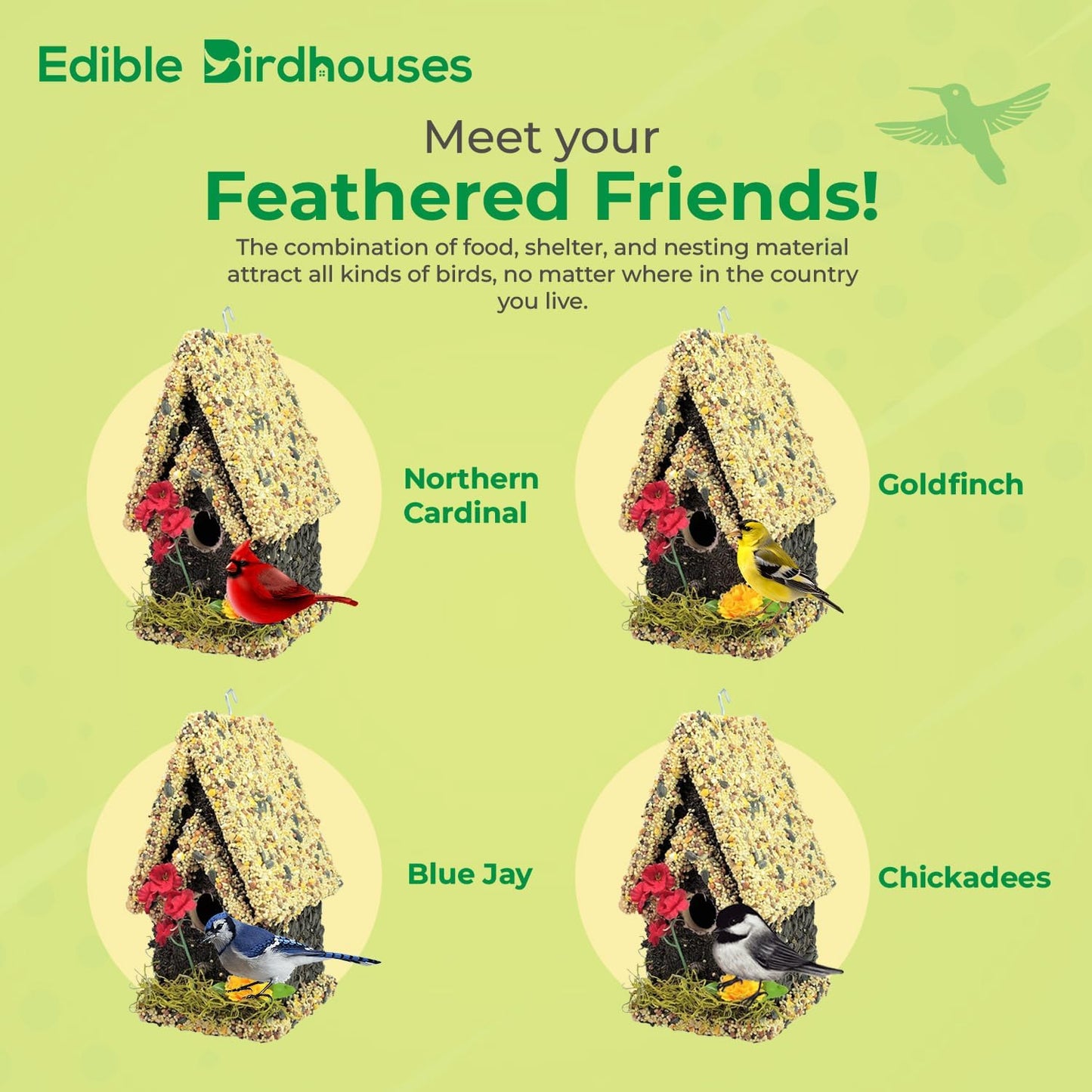 Edible Birdhouse - Birdseed Bird Feeder, Wooden Birds House Covered in Wild Bird Food, Squirrel Resistant Birds Feeders for Outside Hanging, Watching Gift for Garden Lovers, (TL)