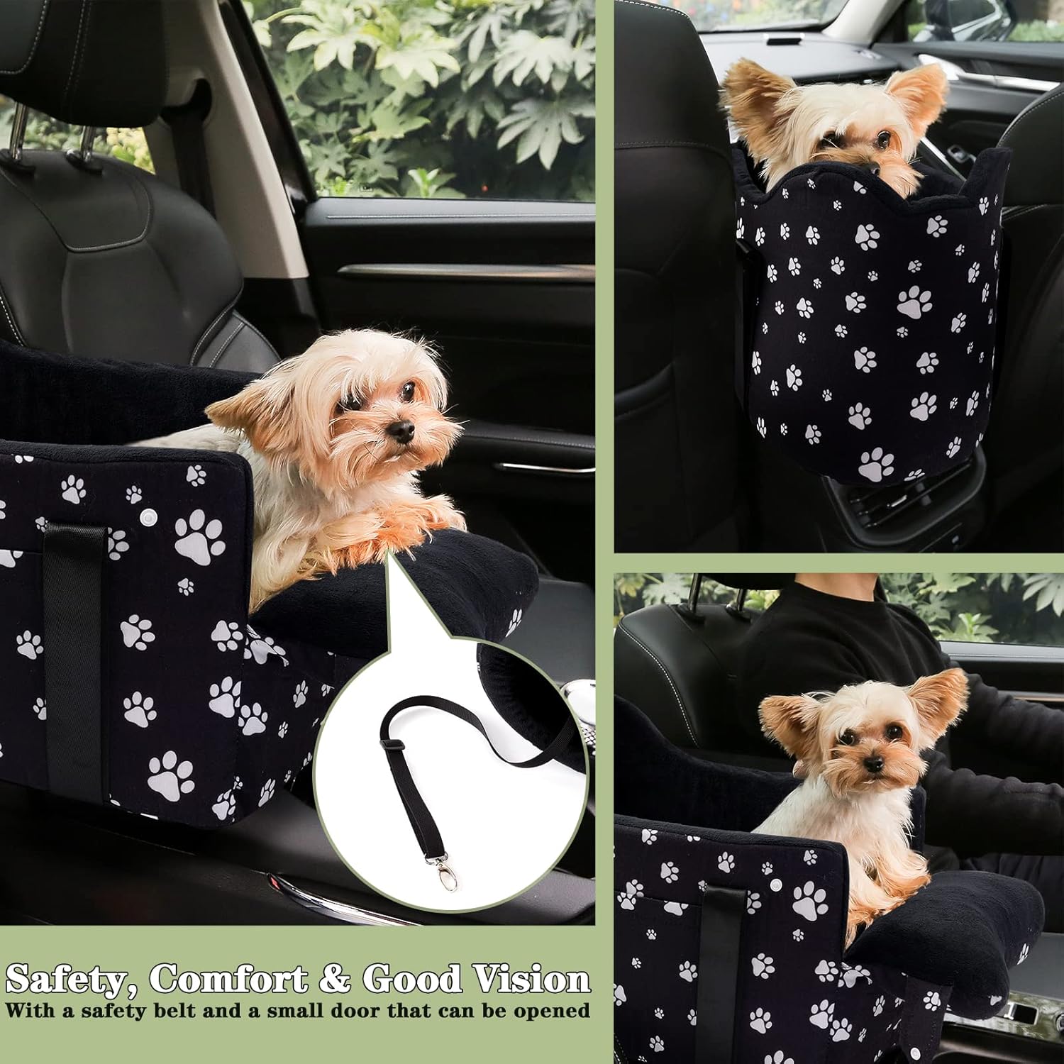 Cullaby Center Console Dog Car Seat Safe Travel for Small Dogs Under 1