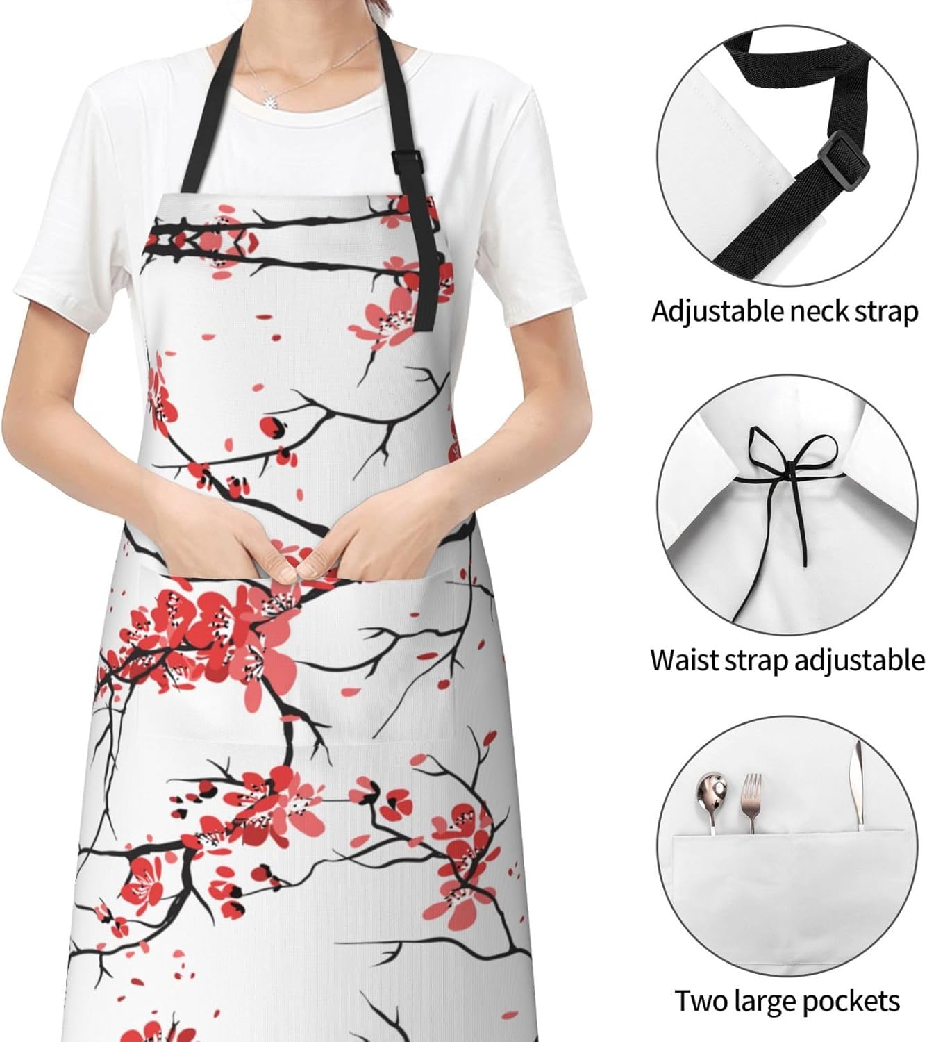 delicate cherry blossoms Print 28x33 In Adult Kitchen Apron with Pockets Versatile Chef Smock for Cooking Baking