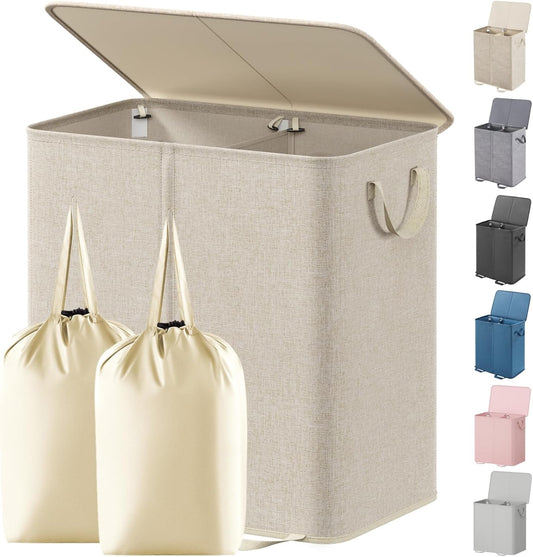 Lifewit Double Laundry Hamper with Lid and Removable Laundry Bags, Lar