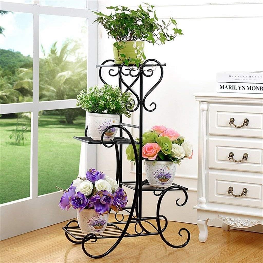 JF-Xuan Flower Stand Plant Stand 4 Tier Metal Plant Pot Stand Outdoor Elegant Raised Herb Floor Flower Display Rack Shelf with 4 Pots Holders Indoor Home Garden Patio Decor