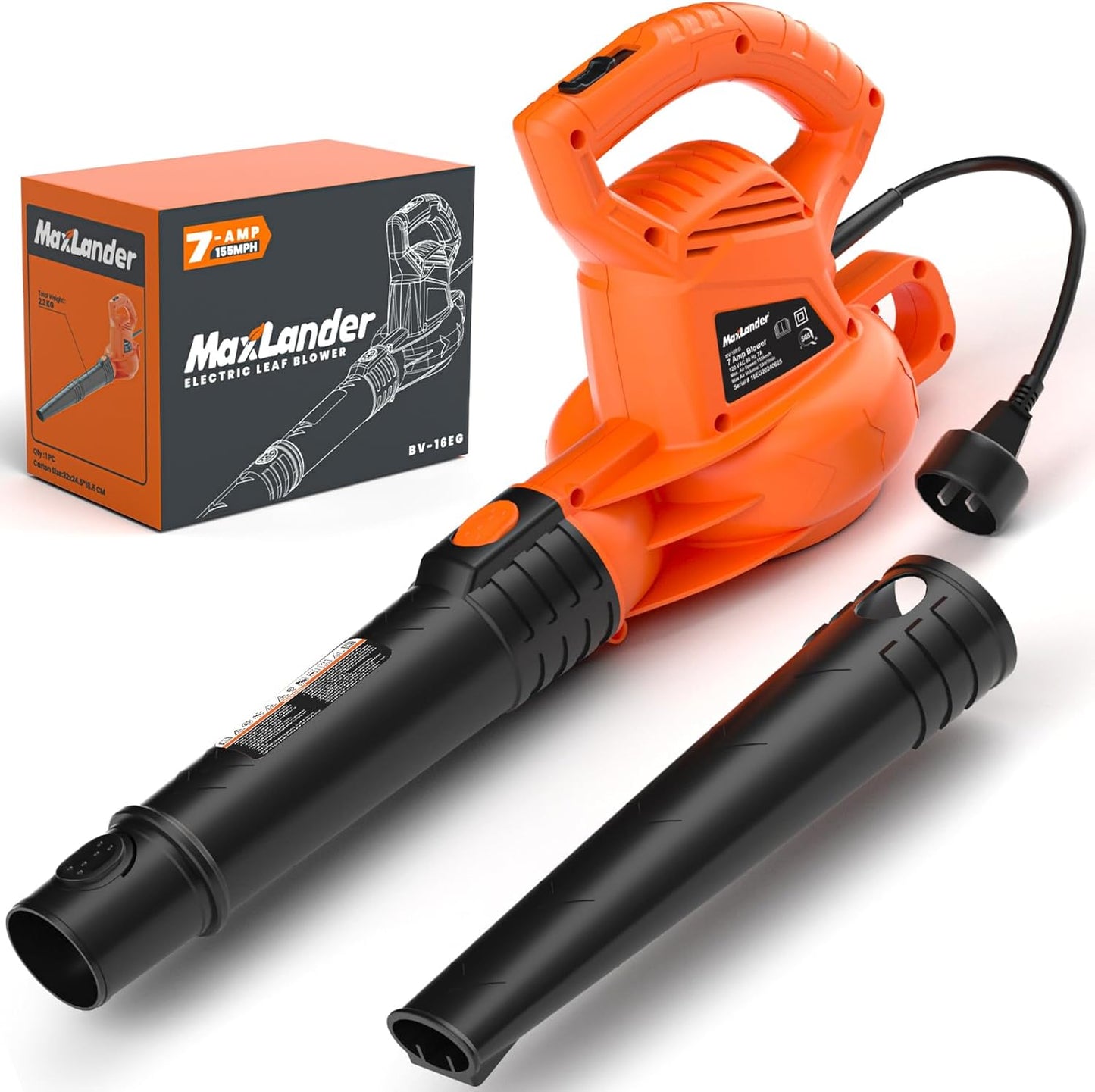 MAXLANDER Leaf Blower Corded, 7-AMP 350CFM/155MPH Electric Leaf Blower