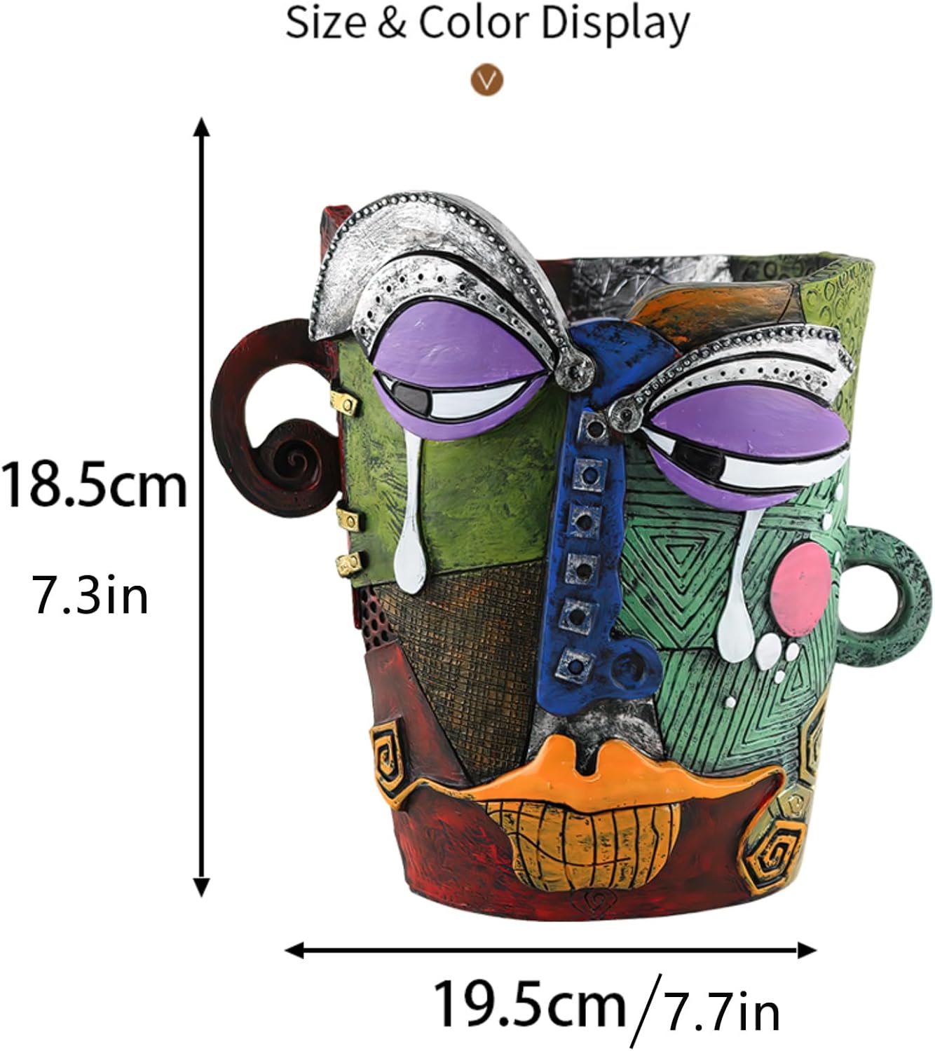 Picasso Brutalist Abstract Face Planter - Head Ornament Flower Pot Container - Colorful Art Resin (Picasso's Tearful Flowerpot)