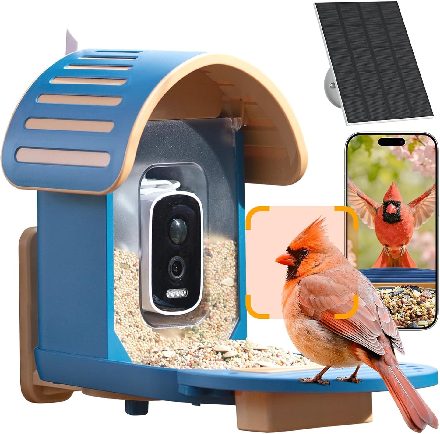 Smart Bird Feeder with Camera, 2.5K UHD Bird Feeder Camera Solar Powered, Sensitive AI Identification, Instant Alerts Capture Video, IP66 Waterproof for Outdoor, Ideal Gift, Blue