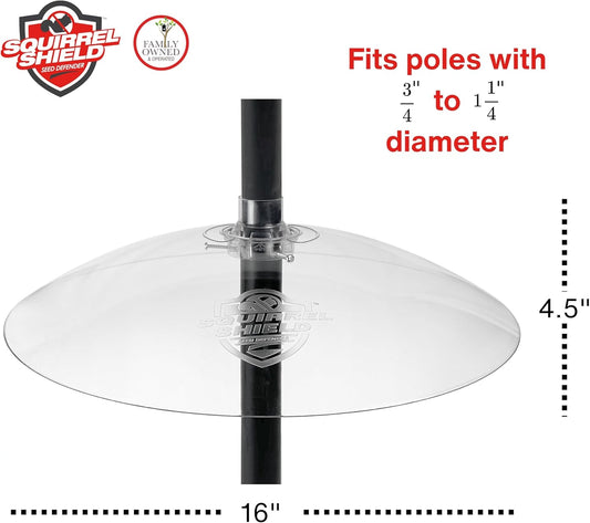 Squirrel Shield 16 inch Plastic Squirrel Baffle - Protects Hanging and Pole Mounted Feeders, Clear