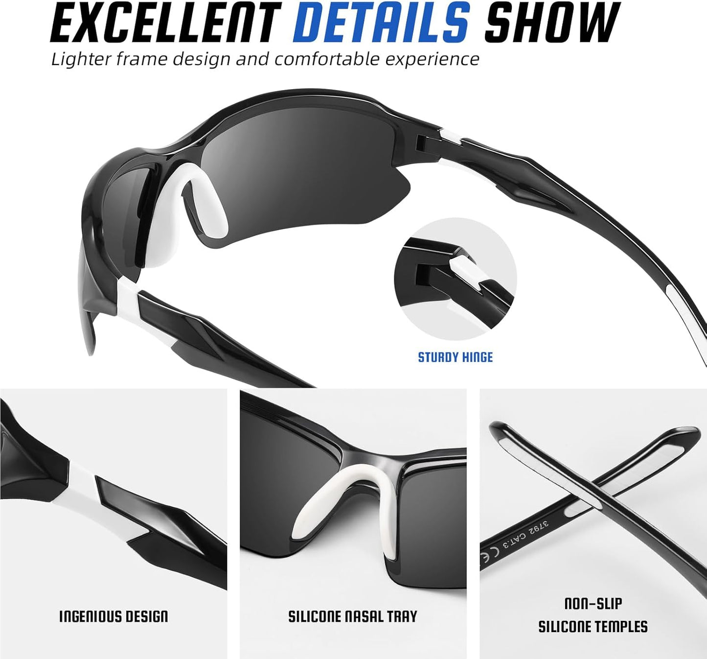 XVXV 3 Pack Polarized Sports Sunglasses for Men, UV Protection Half Fr