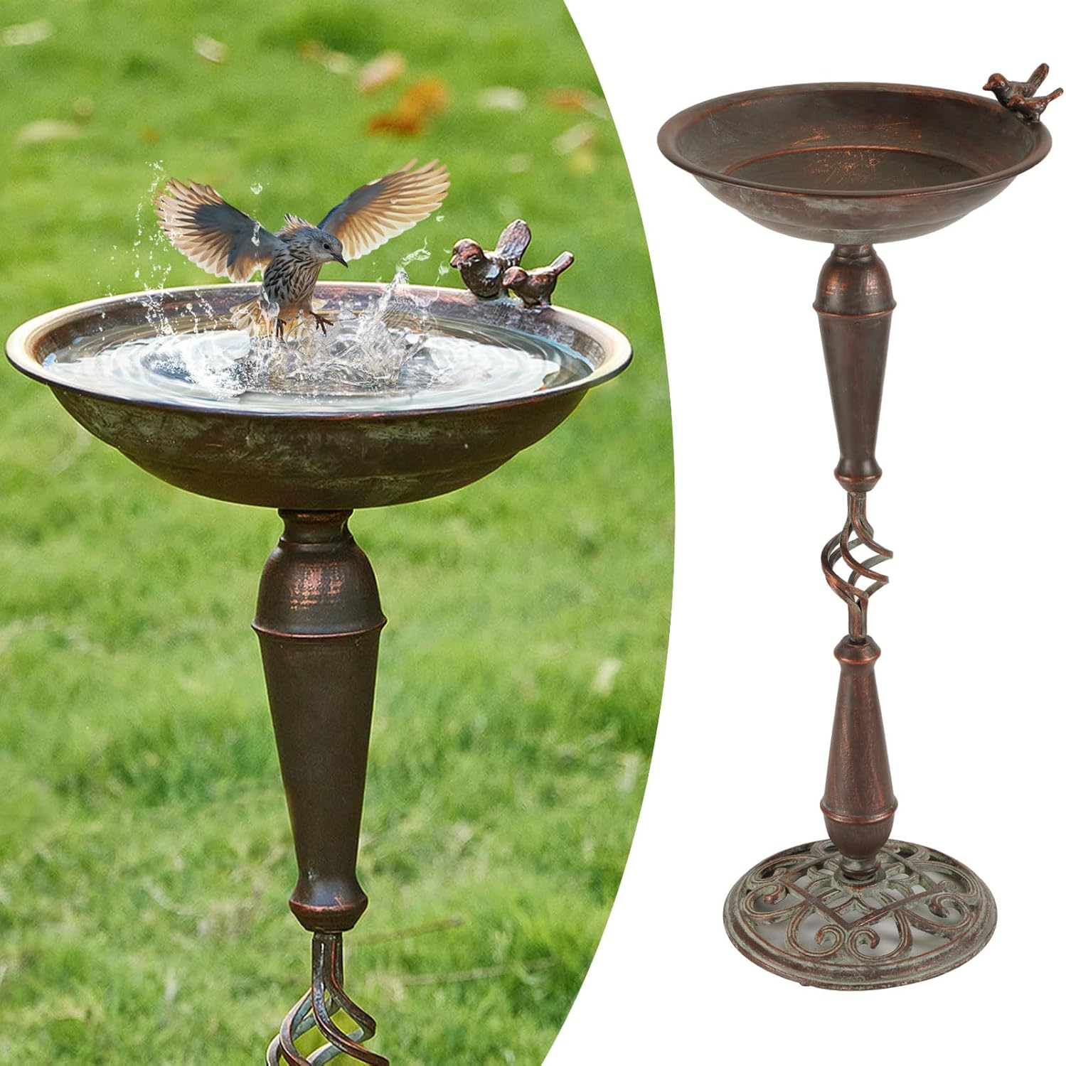 27.5’’H Cast Iron Pedestal Bird Bath，Metal Bird Bath for Outdoor，Vinta