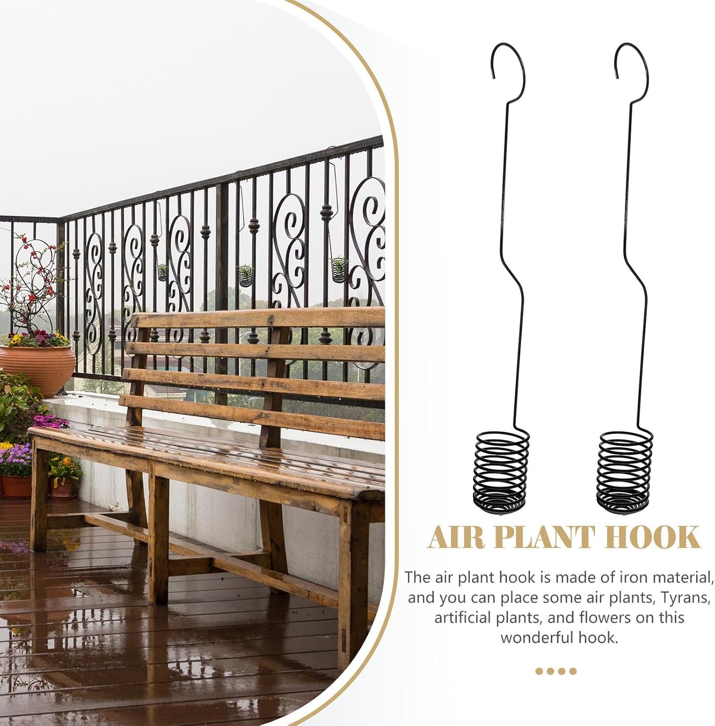 Milisten 2pcs Air Plants Hook Spiral Hanging Rack Holders 37cm Metal Tillandsia Display Hangers for Indoor Outdoor Gardening Wall Decor