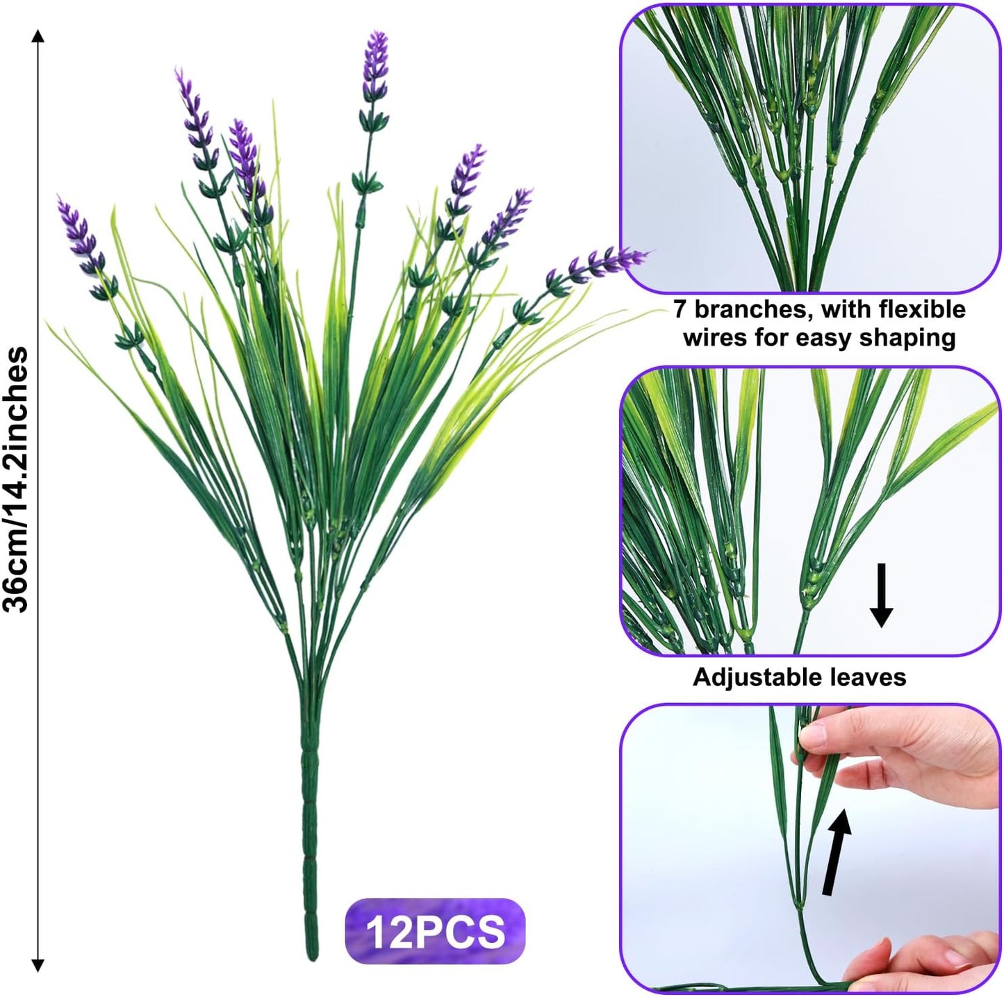 Fumwase 12 Bundles Artificial Plants Flowers for Outdoors Fake Monkey Grass No Fade Artificial Shrubs Bushes Greenery 14.2" Plastic Plants for Garden Home Front Porch Decor (Purplecolor)
