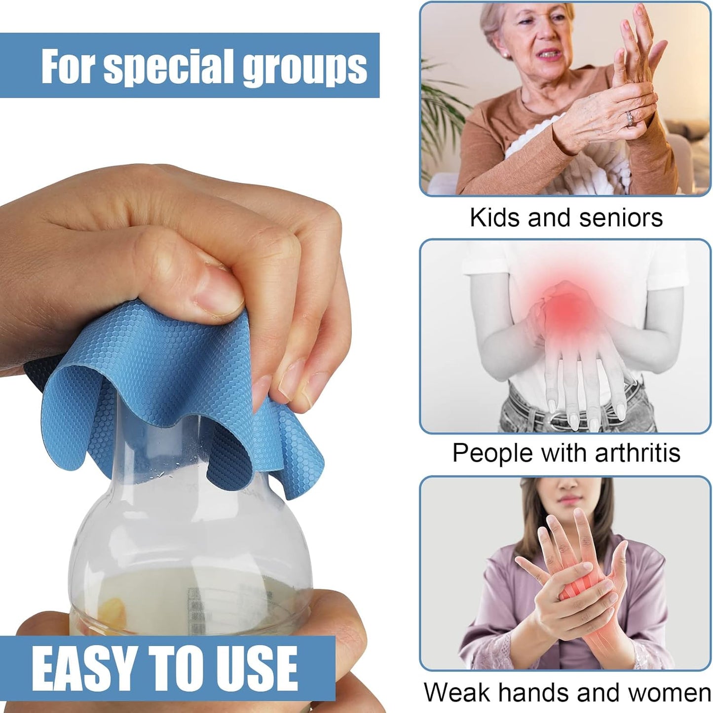 LUTER 4pcs Jar Opener, Rubber, Multi-function Silicone Bottle Opener for Seniors with Arthritis Weak Hands Lid Cap Gripper Pads Kitchen Coasters Gadgets(Light Blue, Green)