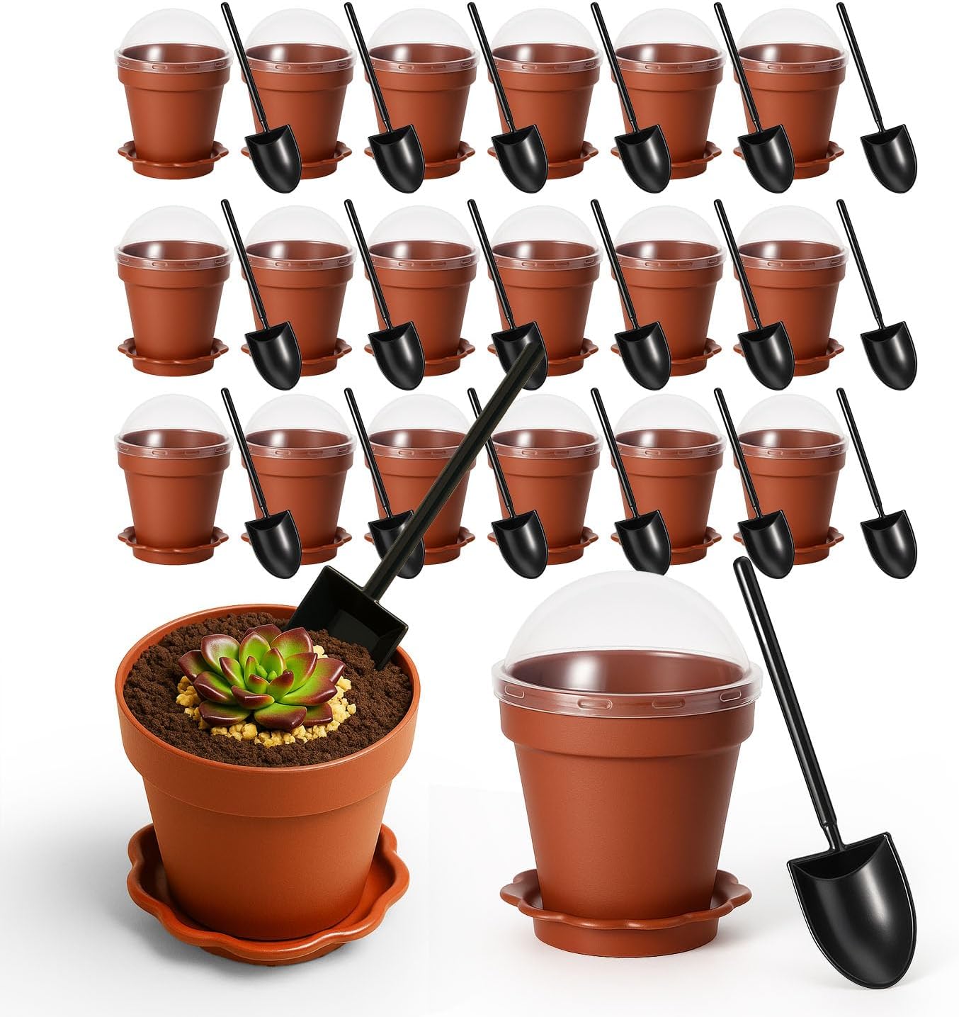 20 Pcs Nursery Pots with Humidity Dome, Cupcake Plant Nursery Pots with Bring A Plate and Shovel, Planting Cups for Seeds for Indoor Gardening and Plant Propagation