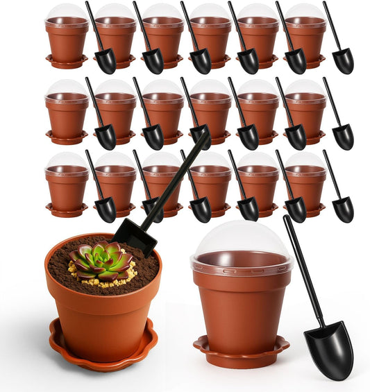20 Pcs Nursery Pots with Humidity Dome, Cupcake Plant Nursery Pots with Bring A Plate and Shovel, Planting Cups for Seeds for Indoor Gardening and Plant Propagation