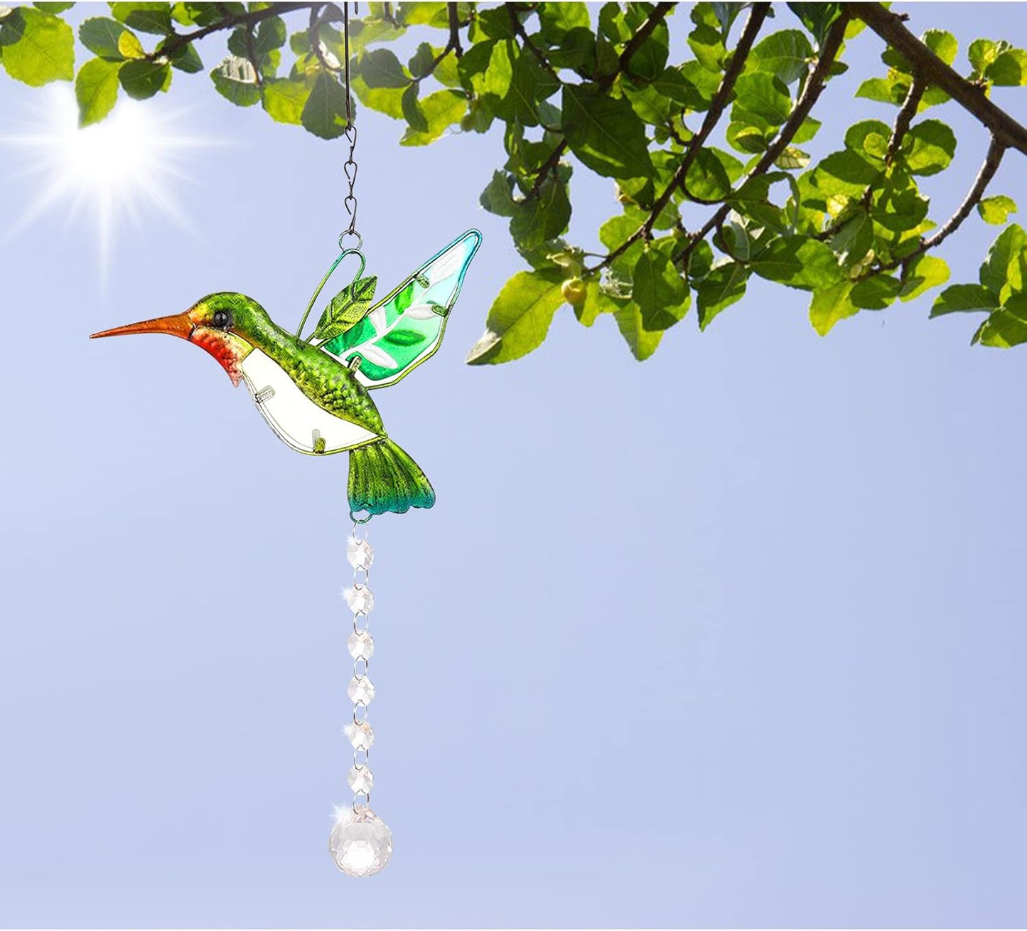 Andiker Crystal Suncatchers Hanging, Stained Glass Hummingbird Crystal Ball Prisms Ornament, Rainbow Maker Home Décor for Windows Chandelier Home Garden, Present for Bird Lovers (Green)