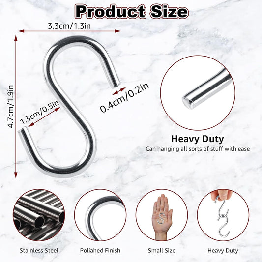 LANIAKEA 50PCS Stainless Steel S Hooks - 2 in 304 Stainless Steel S Sh