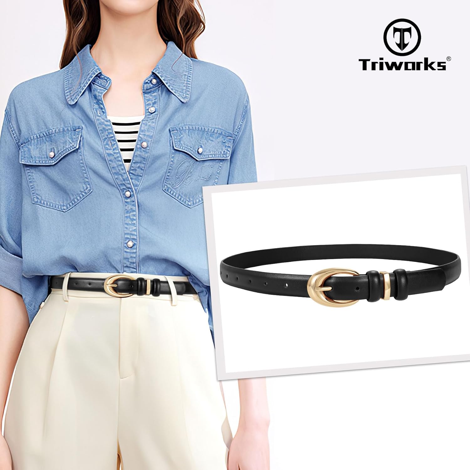 TRIWORKS 2 Pack Women Leather Belt for Jeans Pants Fashion Ladies Skin