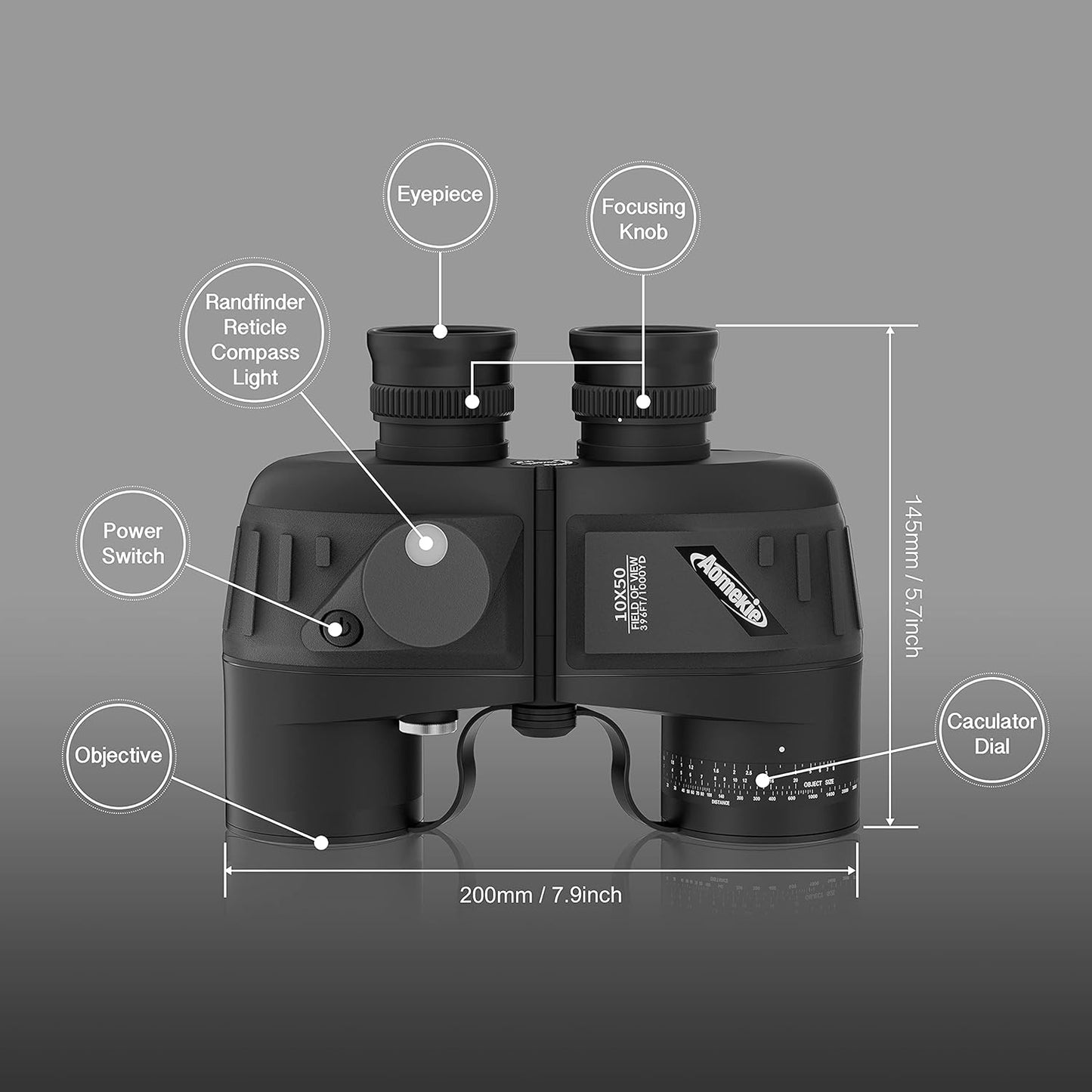Aomekie 10x50 Binoculars for Adults Marine Military Binoculars Waterproof with Rangefinder Compass BAK4 Prism FMC Lens for Birdwatching Hunting Boating (10X50 Black)