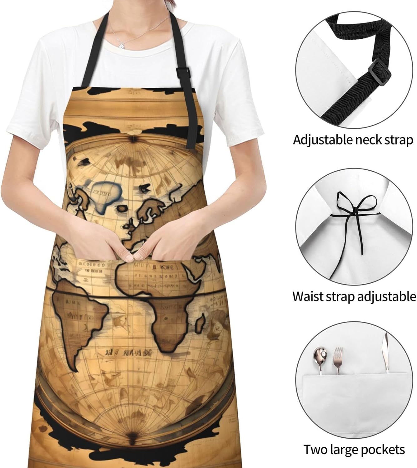 Ancient Map World Globe Print Laundry apron 28x33 In Waterproof Kitche