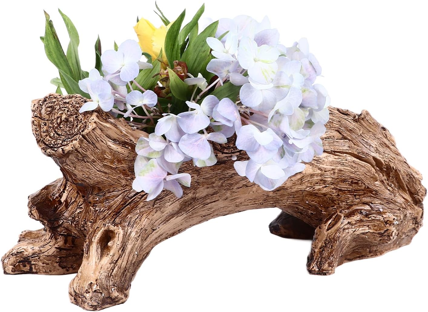 Artificial Driftwood Planter, Vintage Artificial Stump Log Like Container Pot, Tree Stump Sculpture Pot for Strawberry, Small Plants