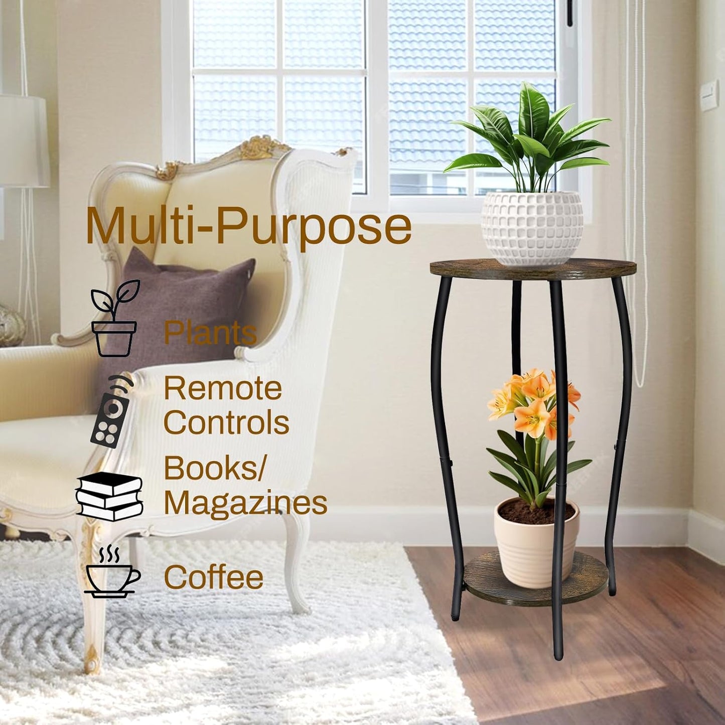 Plant Stand Indoor, 2 Tier Tall Wood Plant Stand, 4-Leg Floor Corner P