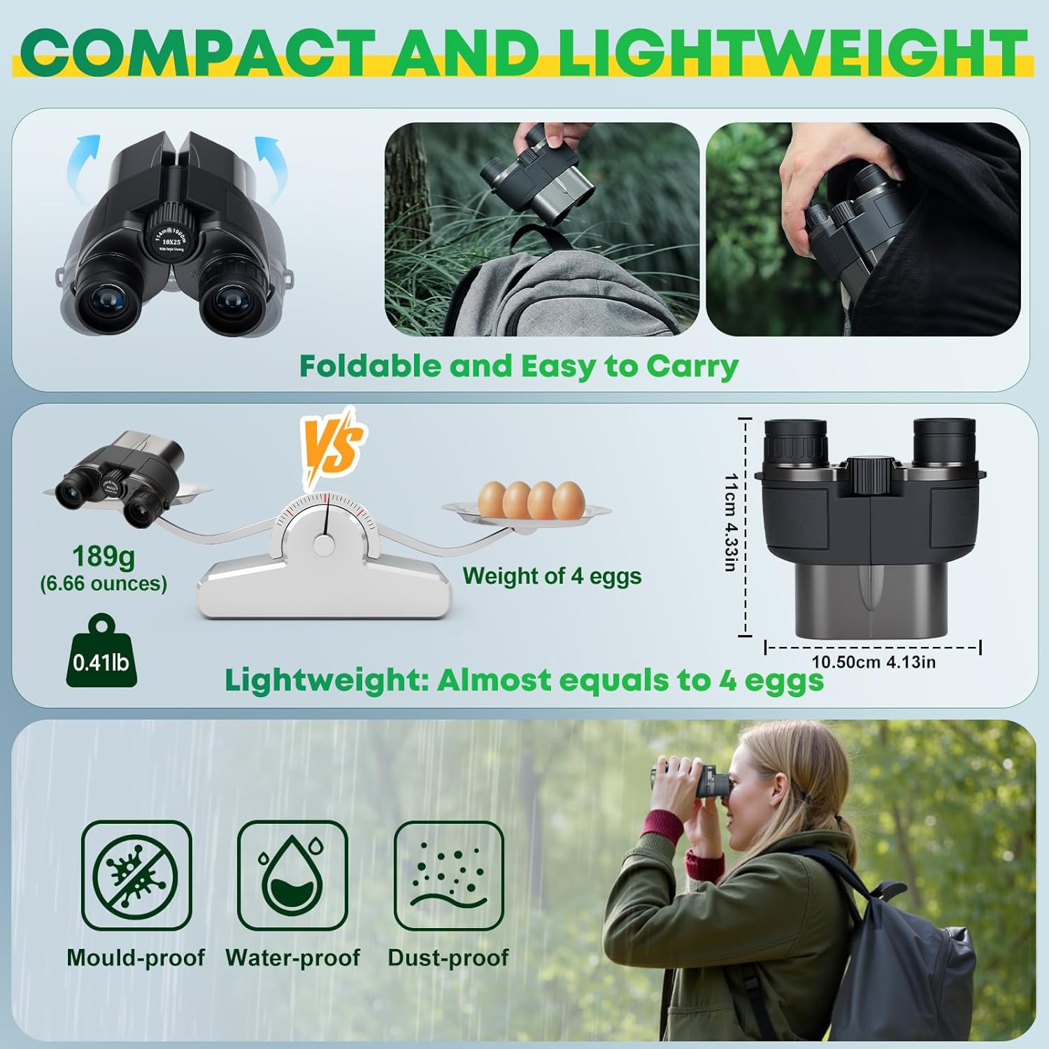 10X25 Compact Binoculars for Adults, High Power Clear Vision, Easy Foc
