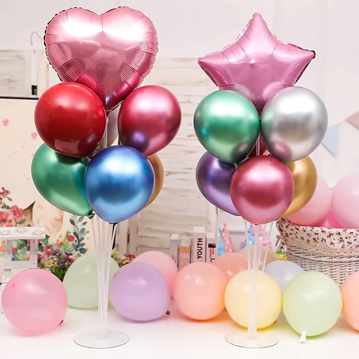 4 Sets Balloon Stand Kits, Balloon Sticks Holder with Base for Table G