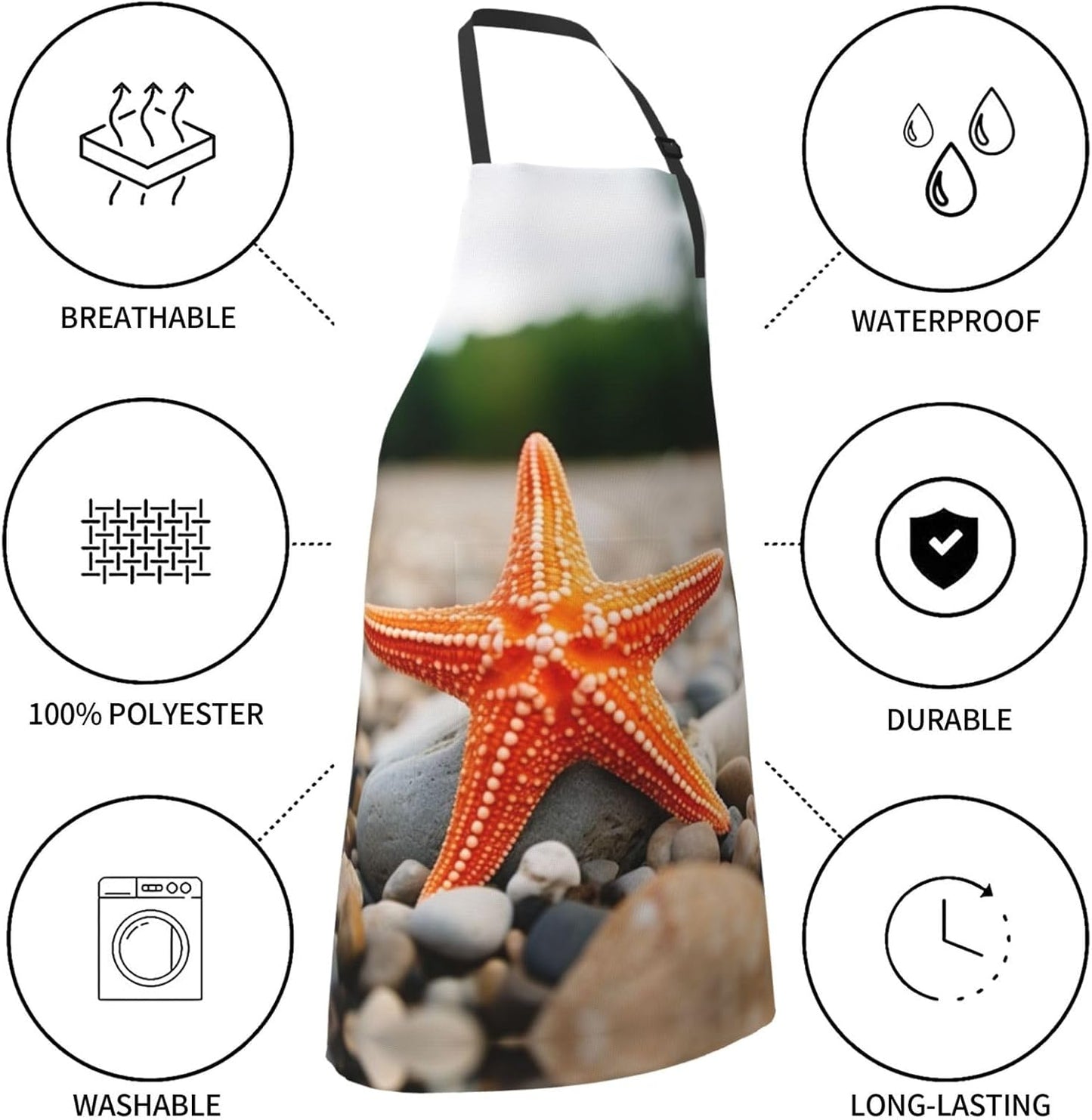 Starfish print Waterproof apron with pocket adjustable cooking apron for adult kitchen bibs to bake
