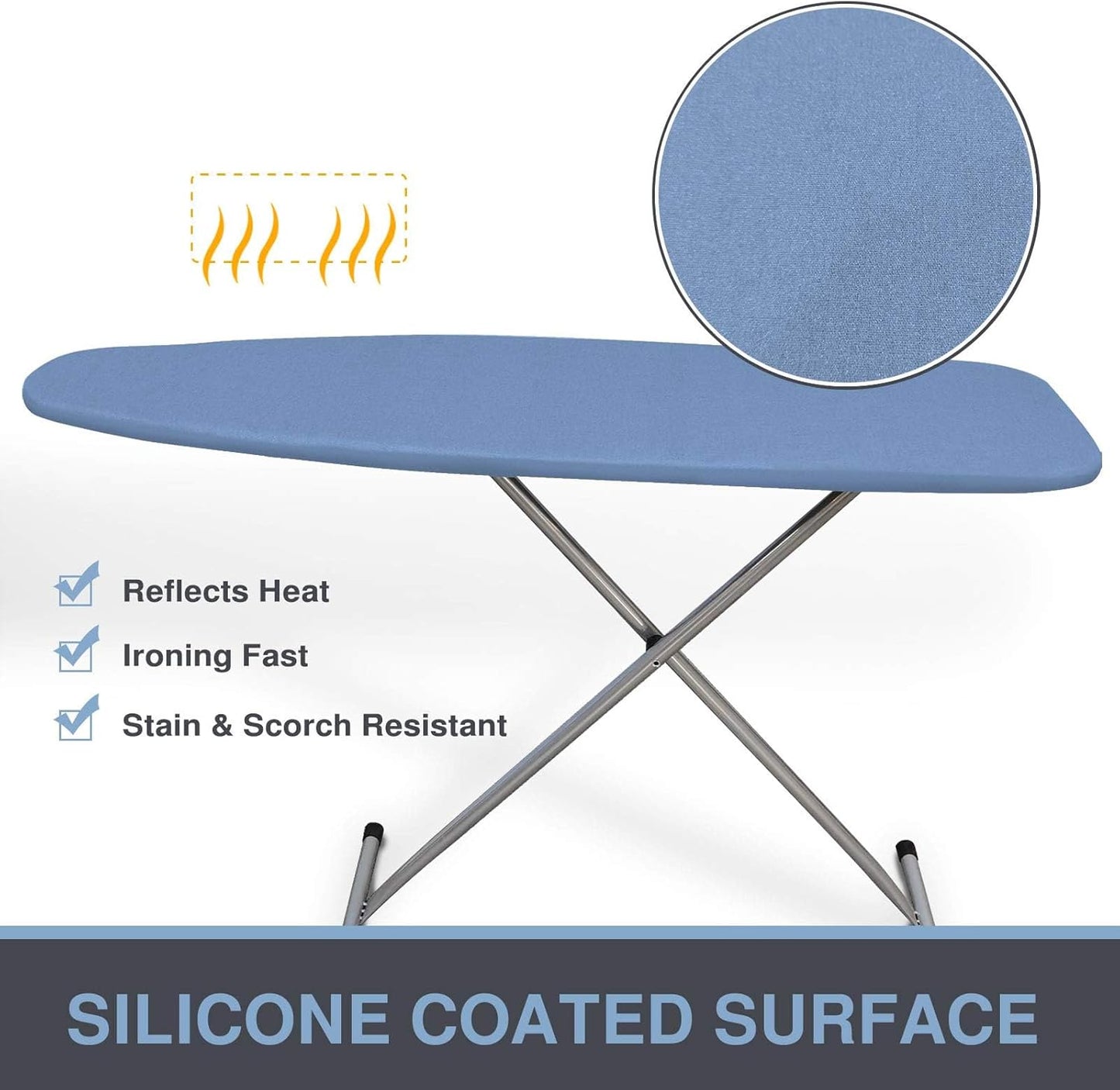 Ironing Board Cover and Pad, Standard Size 15x54, Thick Padding, Elastic Edge, Silicone Coated, Resist Scorching, Adjustable Fastener, Heavy Duty Padded Iron Board Covers (Blue)