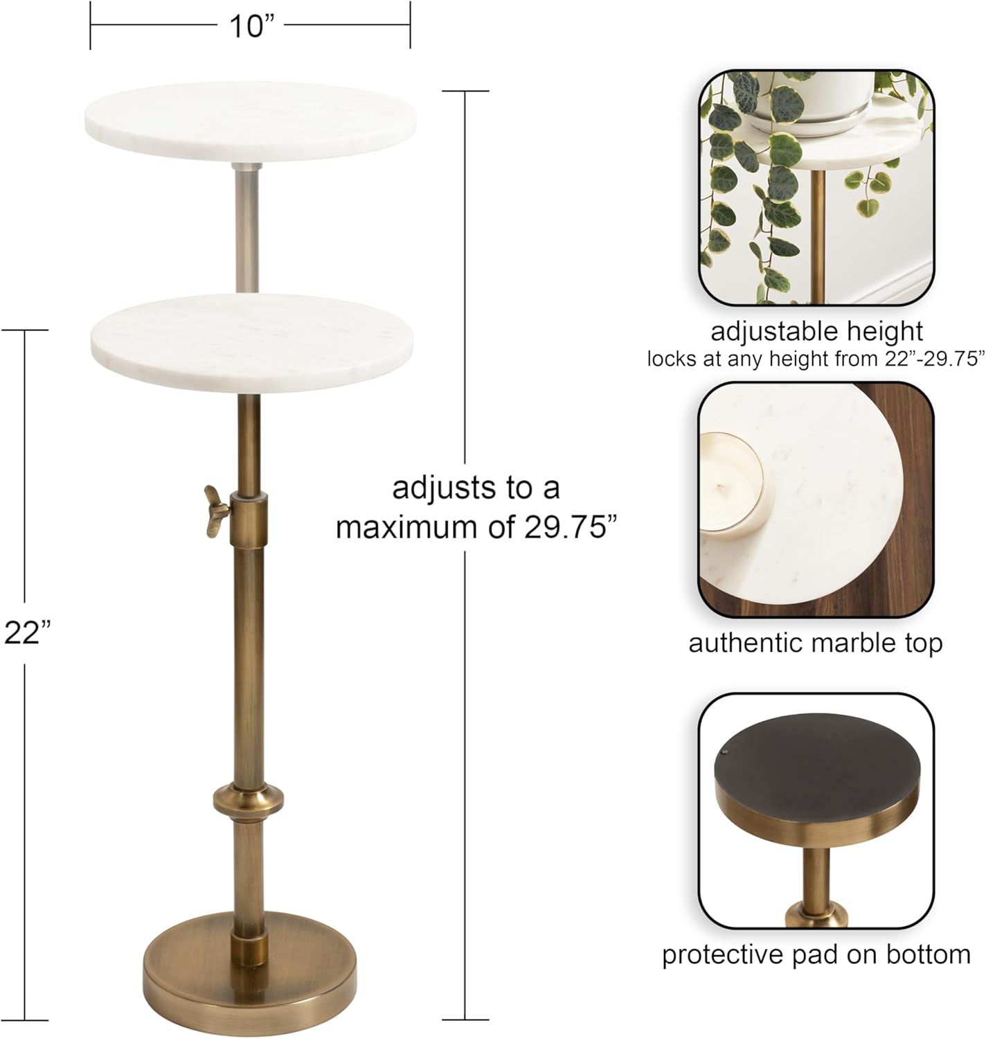 Kate and Laurel Engles Traditional Adjustable-Height Pedestal Drink Ta