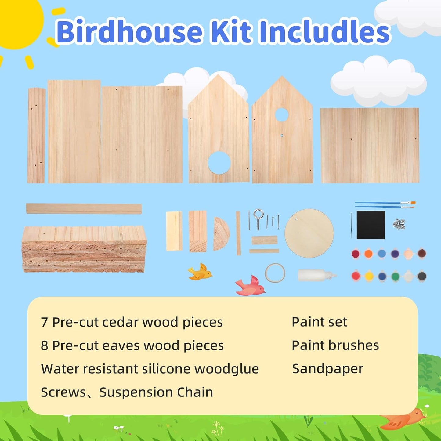 DIY Bird House Kit – Build Your Own Bird House, Natural Cedar Wood Craft Kit for Adults & Kids Ages 8-12, Pre-Drilled Easy Assembly, Eco-Friendly Birdhouse Kit (11.6x6.5x5.5in)