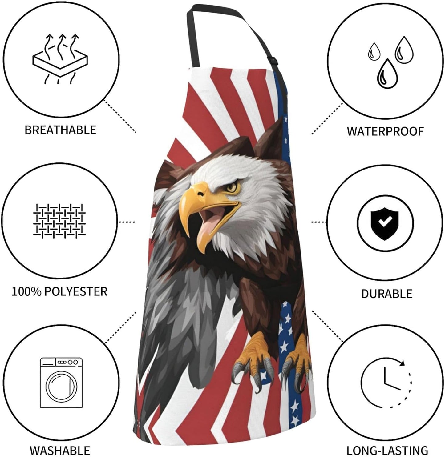 Eagle with USA Flag print Waterproof chef's apron with pocket apron for kitchen cooking baking barbecue and gardening