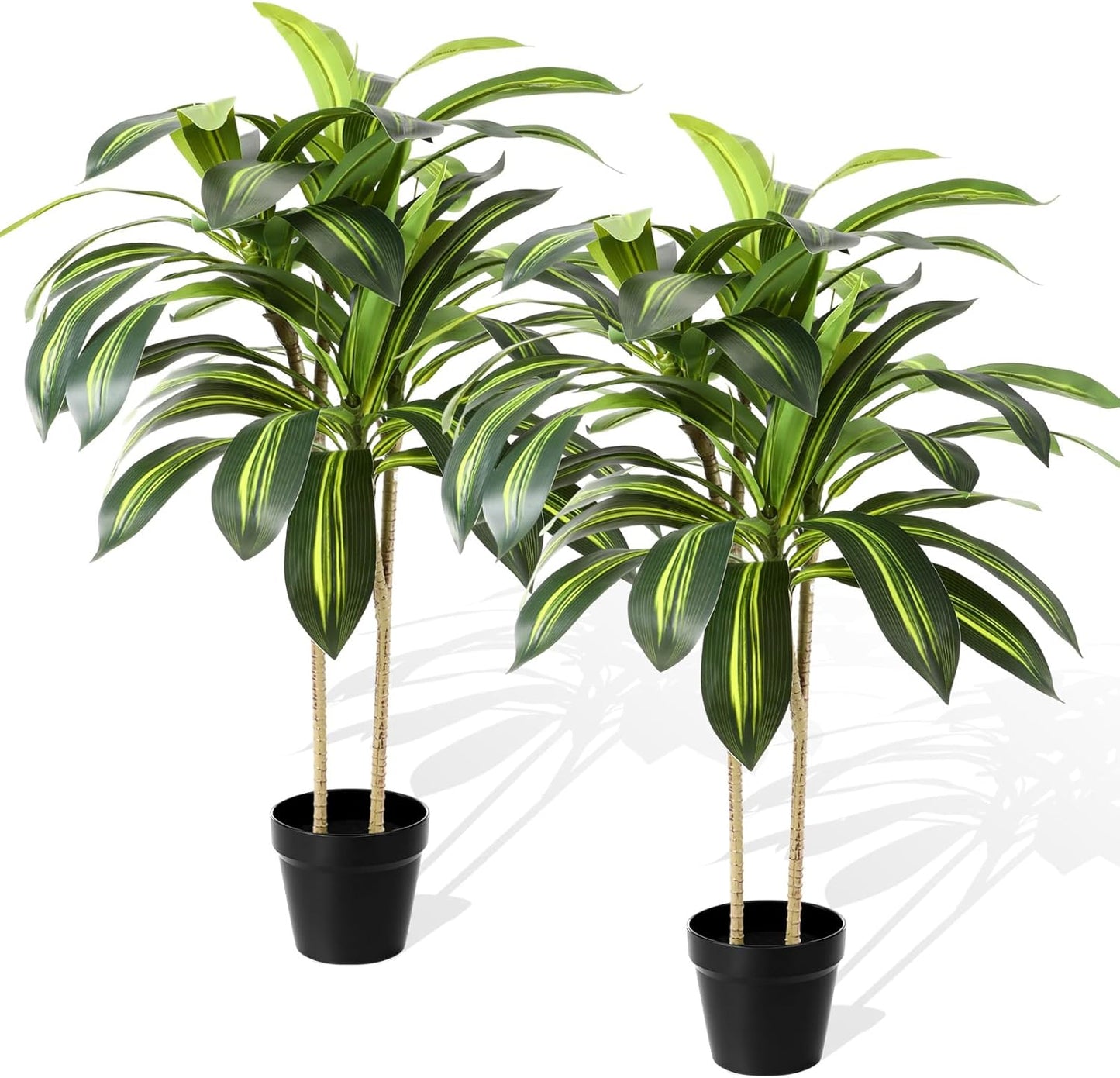 Giegxin 2 Pack Artificial Dracaena Plant Indoor, 4ft Dracaena Silk Plant with Planter, Artificial Fake Floor Tree Pot, Real Touch Faux Tropical Yucca Trees for Home Office Living Room Decor