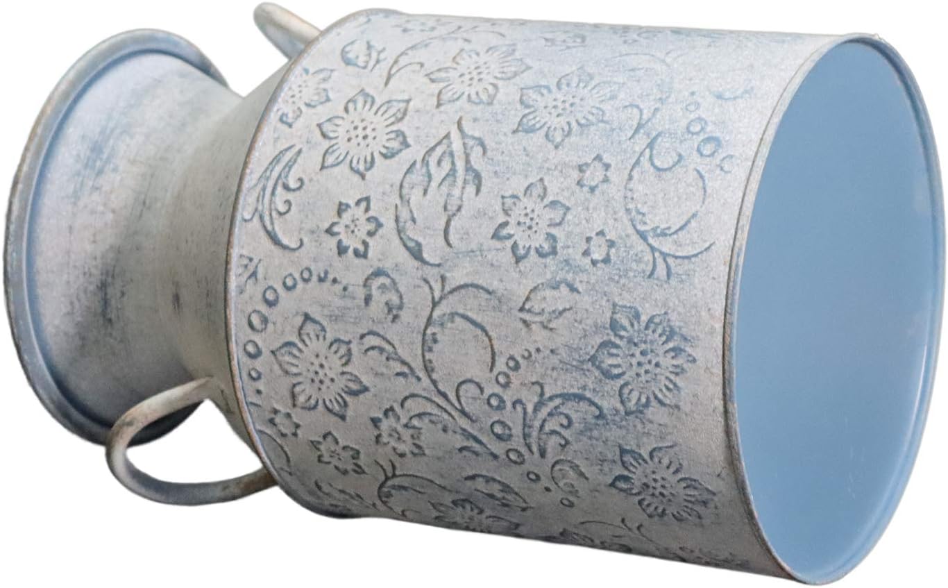 Galvanized Milk Can Antique Retro Vase Metal Planter Rustic Vintage Primitive Flower Holder Farmhouse Country Plant for Home Office Decor, 9.4”