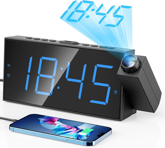 Digital Projection Alarm Clocks for Bedrooms - Large LED Display, 180°