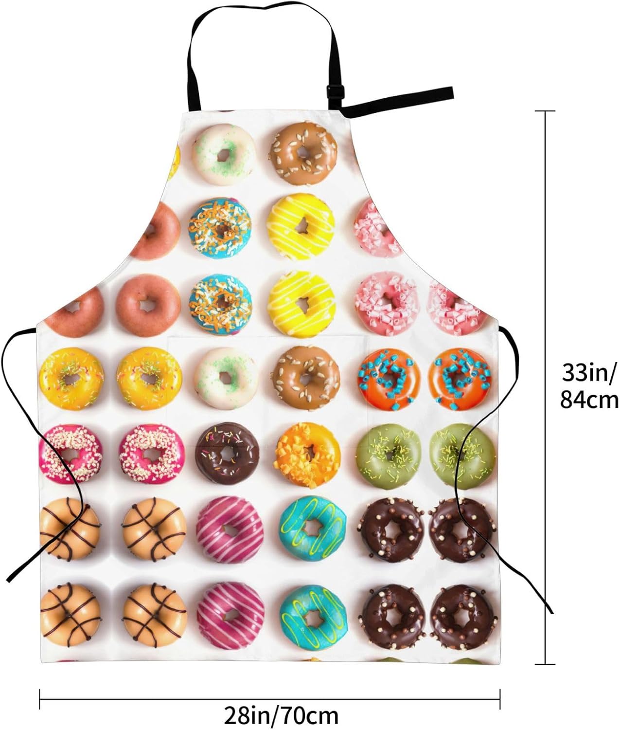 Different Flavors of Doughnuts print Waterproof apron with pocket adjustable cooking apron for adult kitchen bibs to bake