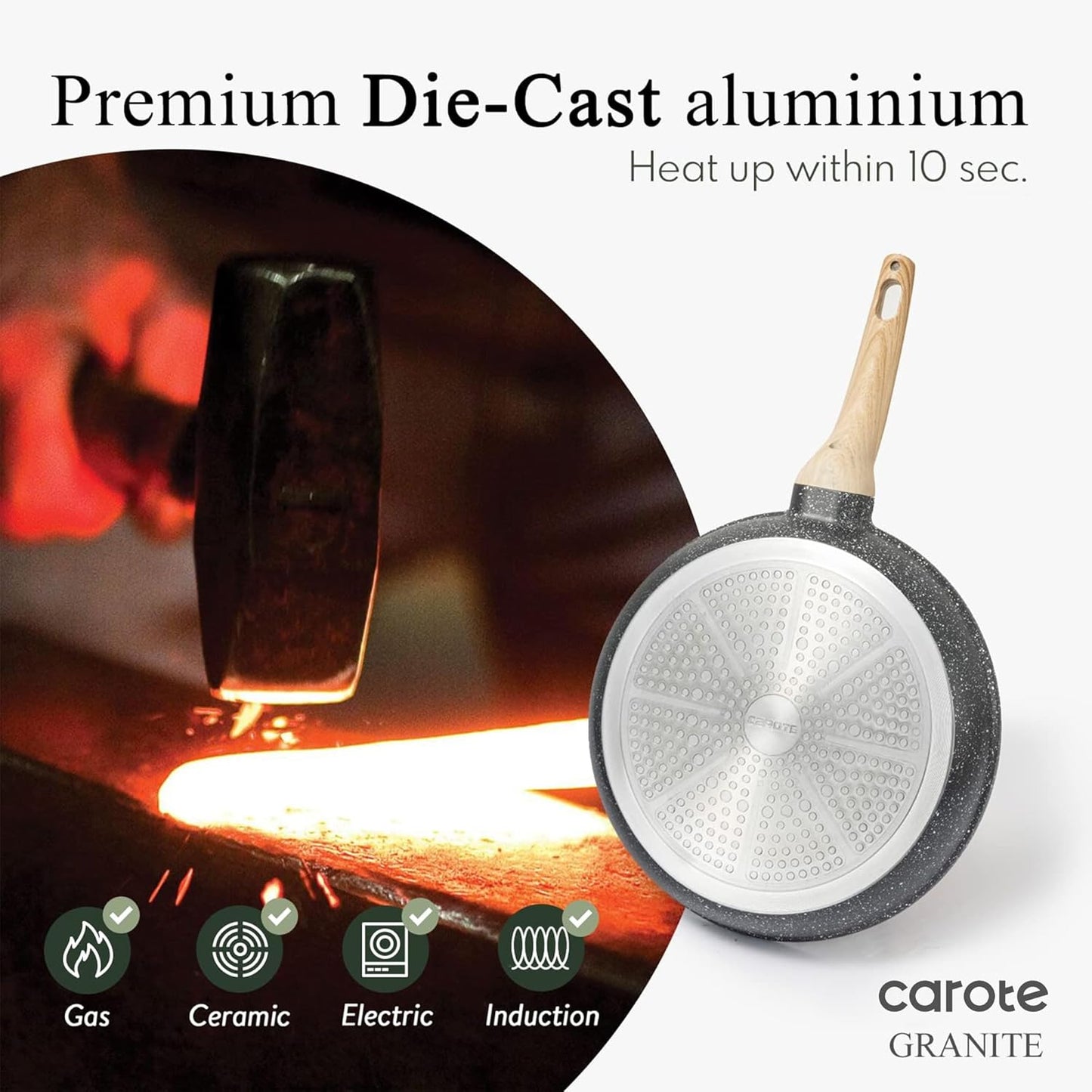 CAROTE Nonstick Frying Pan Skillet,Non Stick Granite Fry Pan Egg Pan O