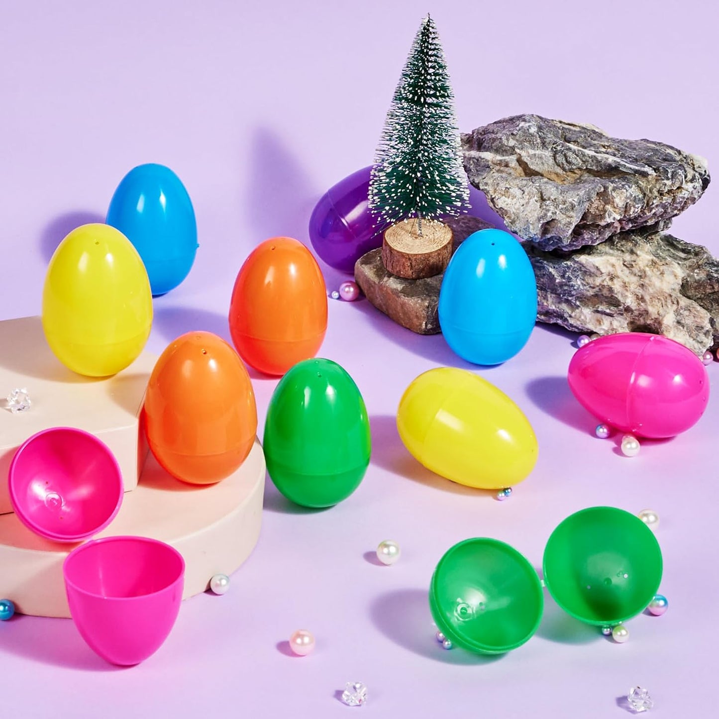 JOYIN 3.15" Easter Eggs, Fillable Plastic Eggs Empty Colorful Bright Eggshells with Hinge for Easter Hunt, Filling Treats, Party Favor, Basket Stuffers, Classroom Prize Supplies, 36PCS