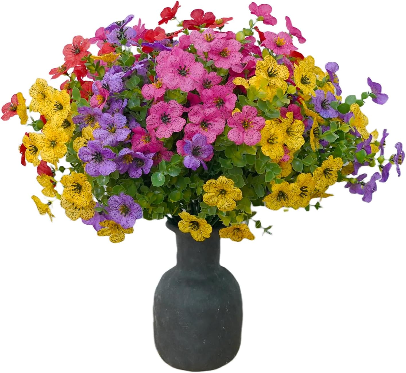 12 Bundles Plastic Artificial Flowers for Outdoors Faux Plants, UV Resistant Artificial Outdoor Flowers Fake Plants Silk Flowers for Outside, Spring Porch Decor Yard Garden Planters Pots