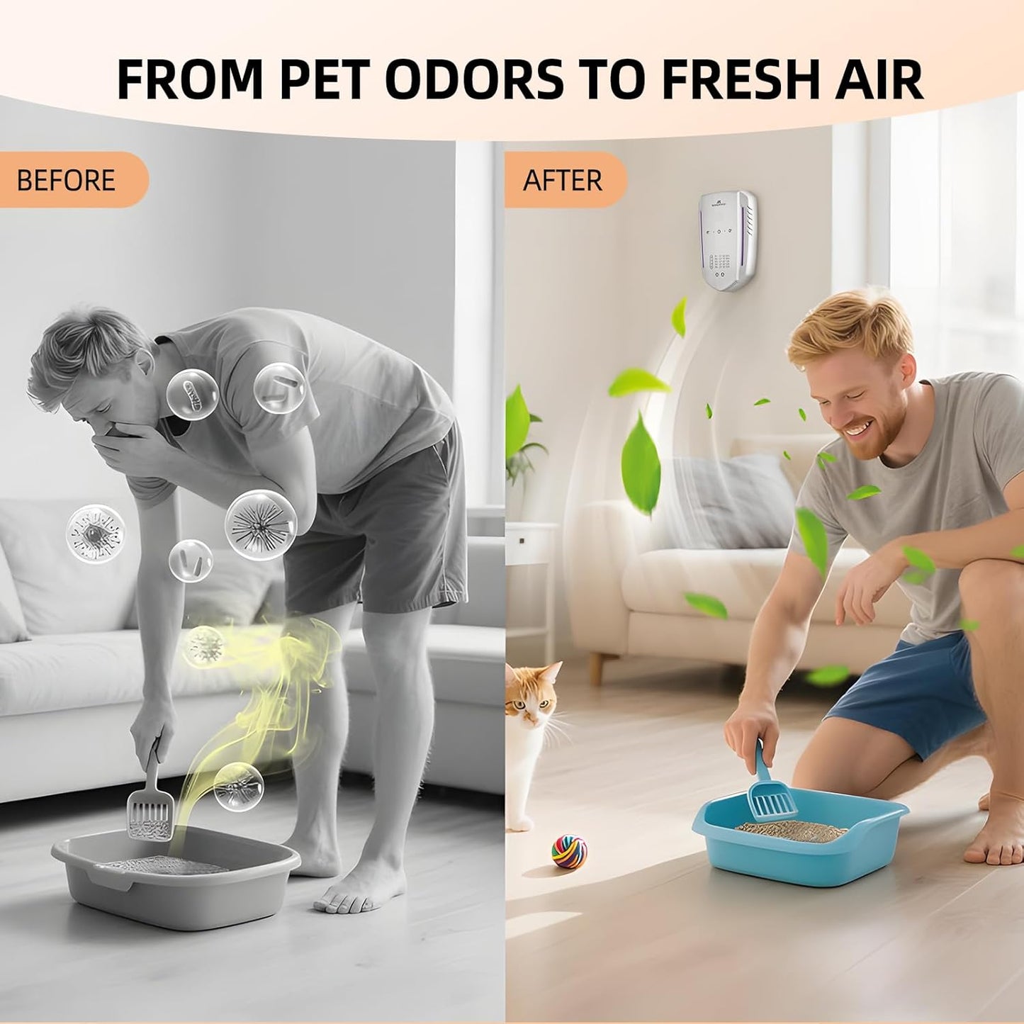 Cat Litter Deodorizer & Pet Odor Eliminator for Home, Ozone Air Purifi