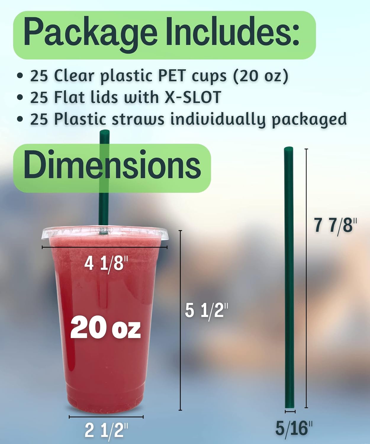 20 oz Clear Plastic Cups with Lids and STRAWS, Disposable Drinking Cup