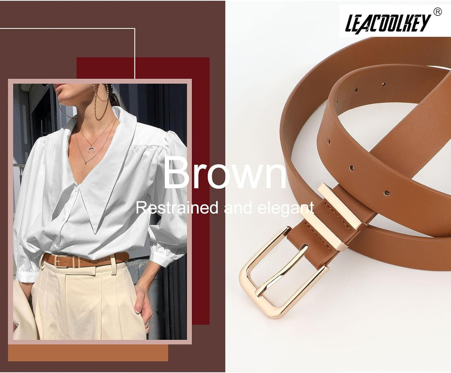 LEACOOLKEY 3 Pack Women's Leather Belts for Jeans Dress Pants Fashion 
