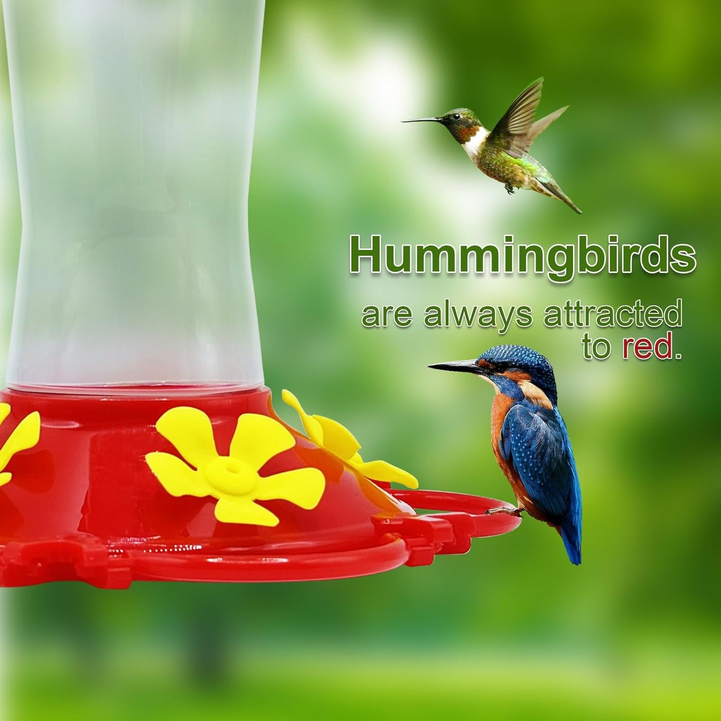Hummingbird Feeders for Outdoors Hanging Ant and Bee Proof,2 Pack Humming Birds Feeders for Outside,13.5OZ Red Plastic Flower Bird Feeders 5 Feeding Ports Bird Nectar Feeder for Garden Décor Gifts