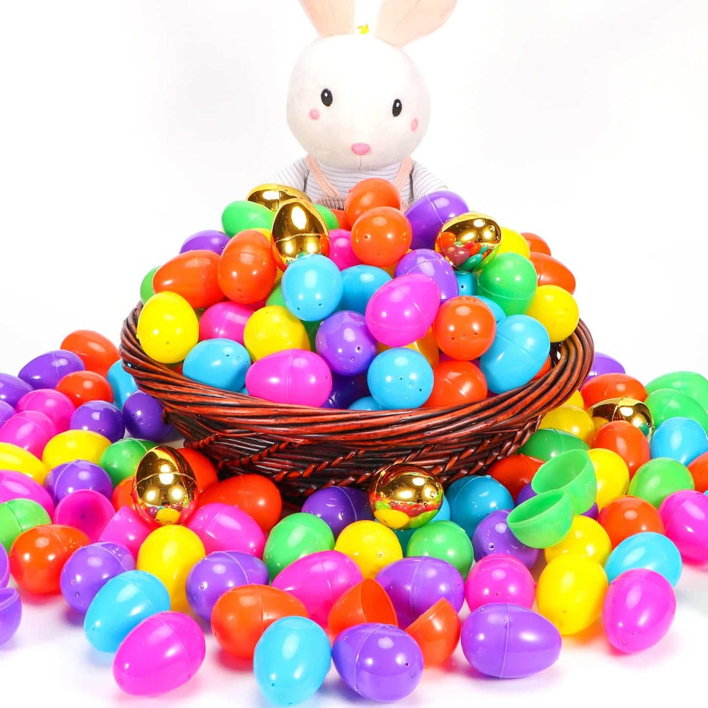 NEWBEA 288 Easter Eggs -2.36" Bright Colors Plastic Easter Eggs Empty Include 18 Golden Eggs Perfect for Eggs Hunt, Easter Basket Stuffers, Party Favors
