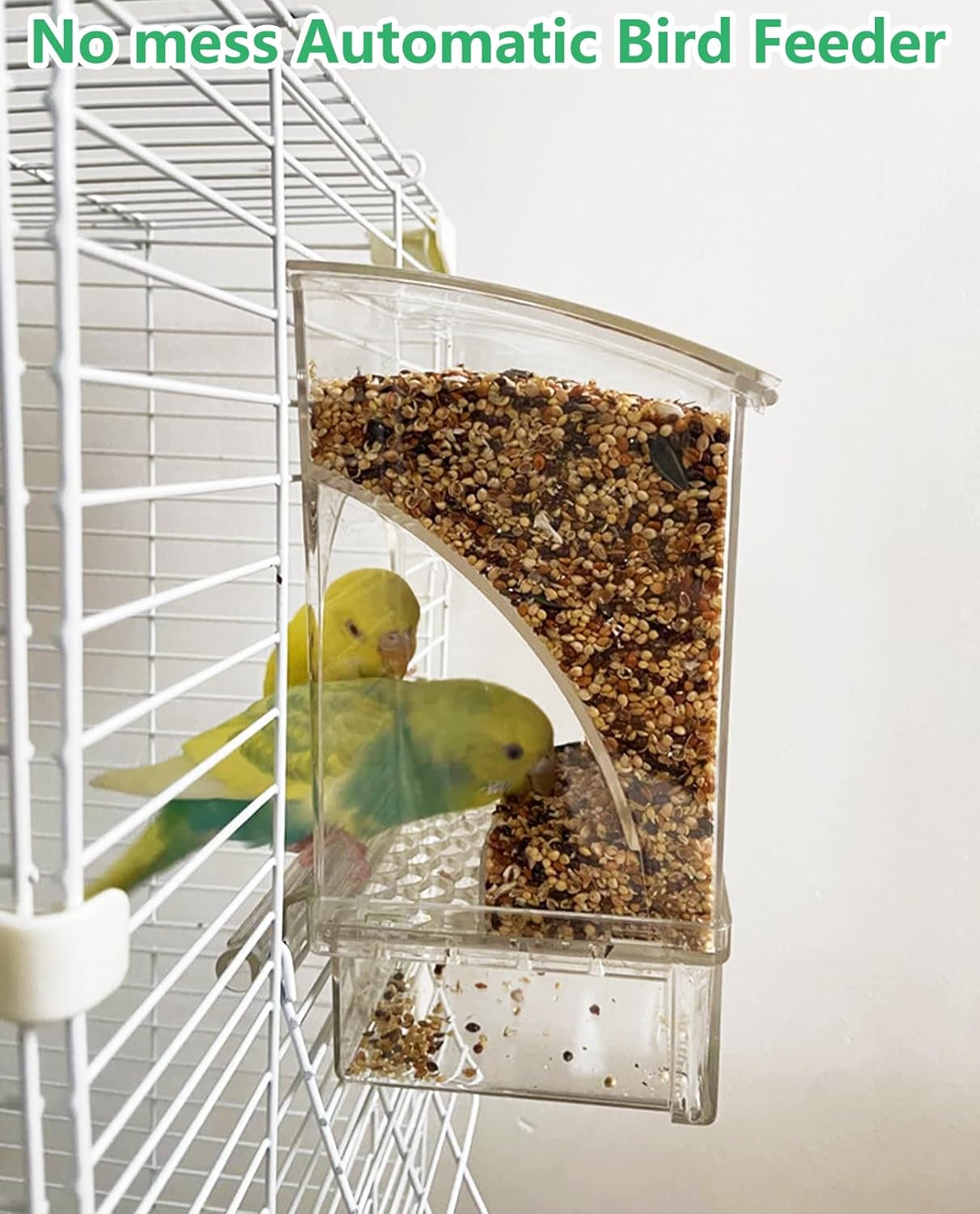 Hamiledyi 2Pcs No Mess Bird Feeder Automatic Bird Cage Feeder Transparent Acrylic Parrot Seed Food Container with Perch for Parakeet Finch Lovebirds Budgies Canary